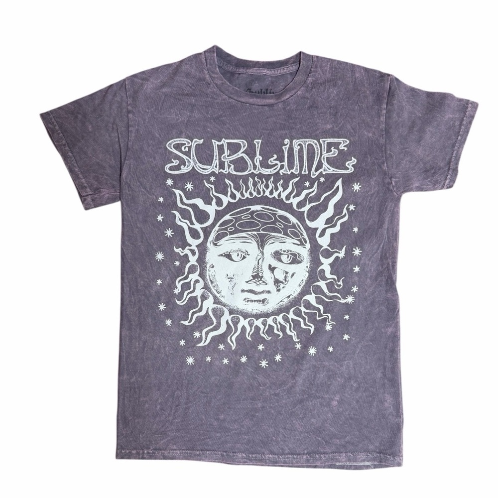 Sublime Sun Face Graphic T-Shirt Purple Acid Wash Size Small Unisex Cotton